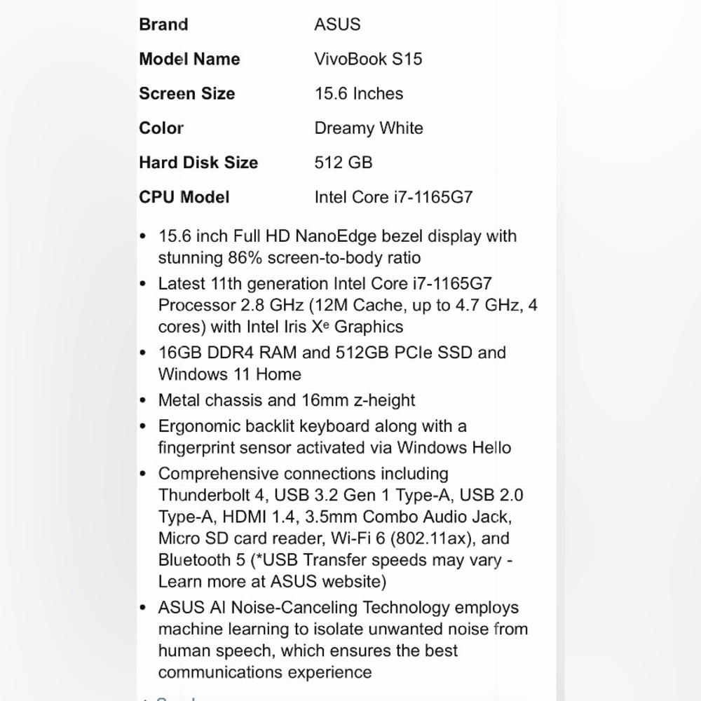 COPY - Asus vivobook S15 dream white in pristine condition - Picture 9 of 9